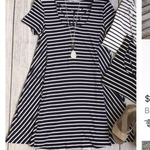 Black and White Striped Cage neck Dress